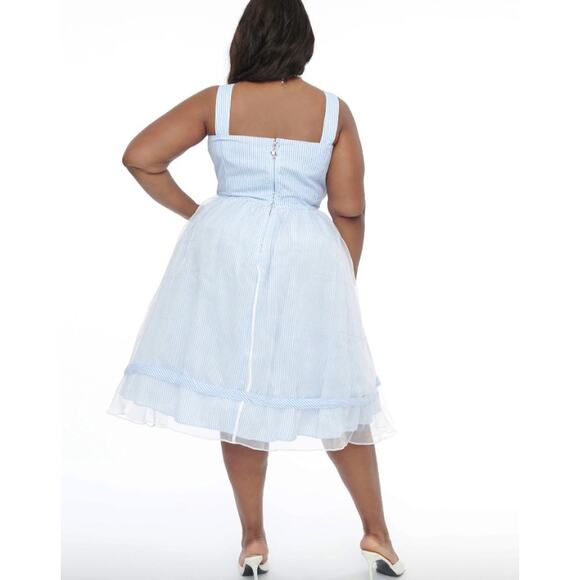 UnBarbie x Unique Vintage 1960s Blue & White Stripe Swing Dress Sz 1X #8 - Picture 1 of 7